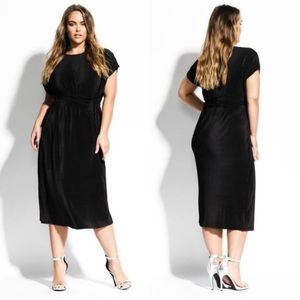 City Chic Baby Pleat Midi Dress Black M/18 Micro Pleat Black Dress Short Sleeves